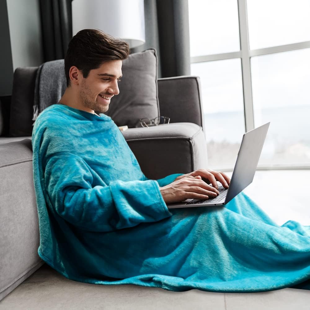 Premium Fleece Wearable Blanket with Sleeves,Lightweight Wearable TV Throws for Indoor Living