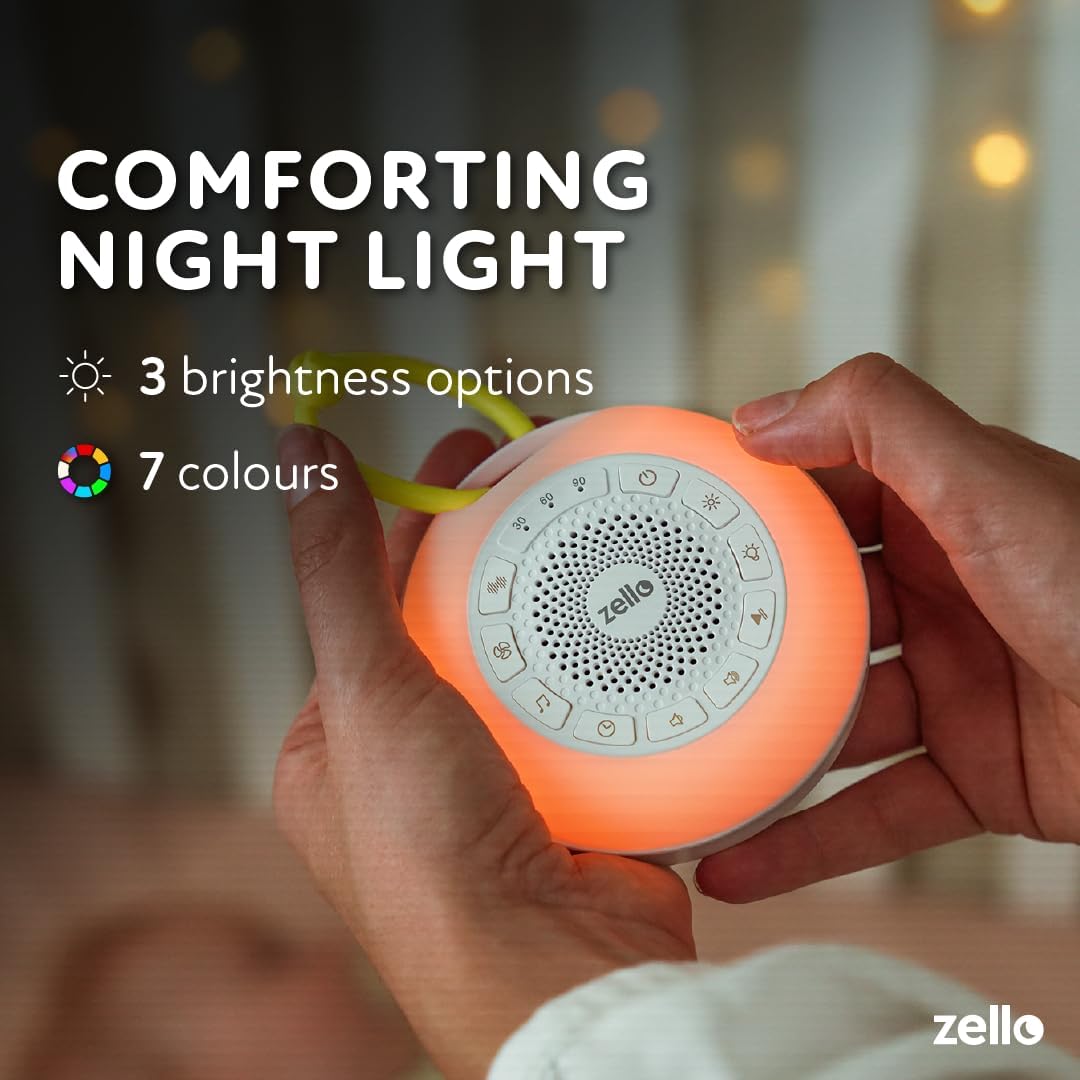 Zello | Portable Pro Max White Noise Machine | 30 Sounds | 55+ Hours Battery Life | 7 Colour Night Light | Child Lock | Sleep Timer | USB Rechargeable | Baby Sleep Aid | Sleep Sound Machine