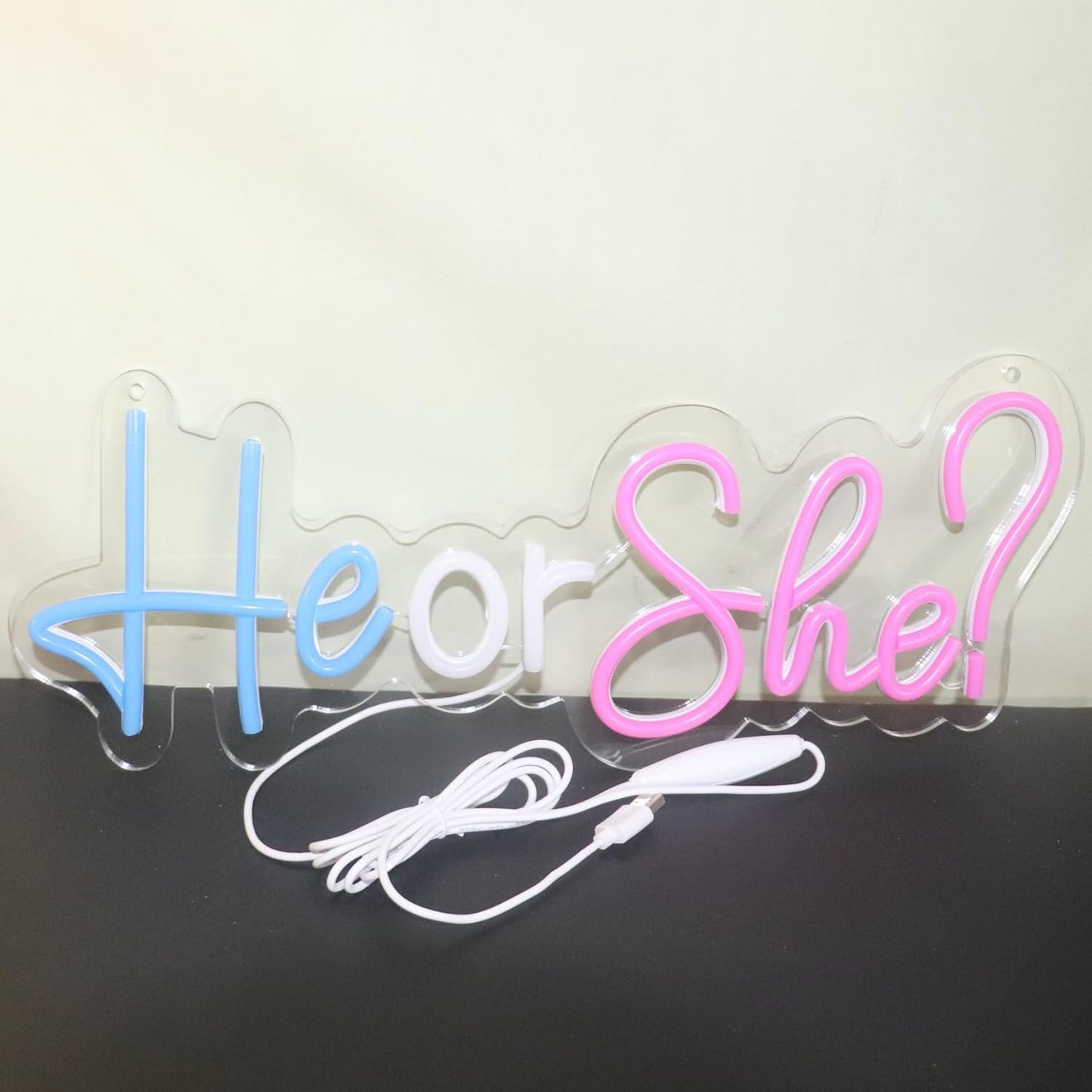 He or She Neon Signs Led Gender Reveal Party Decorations Neon Letters Signs Pregnancy Announcement Party Supplies Baby Shower Yard Signs(Pink-blue)