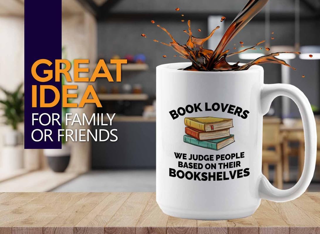 Book Lover Coffee Mug 15oz White - We judge people - Gift For Poets Bookish People Bibliophile Librarian Book Club Reader