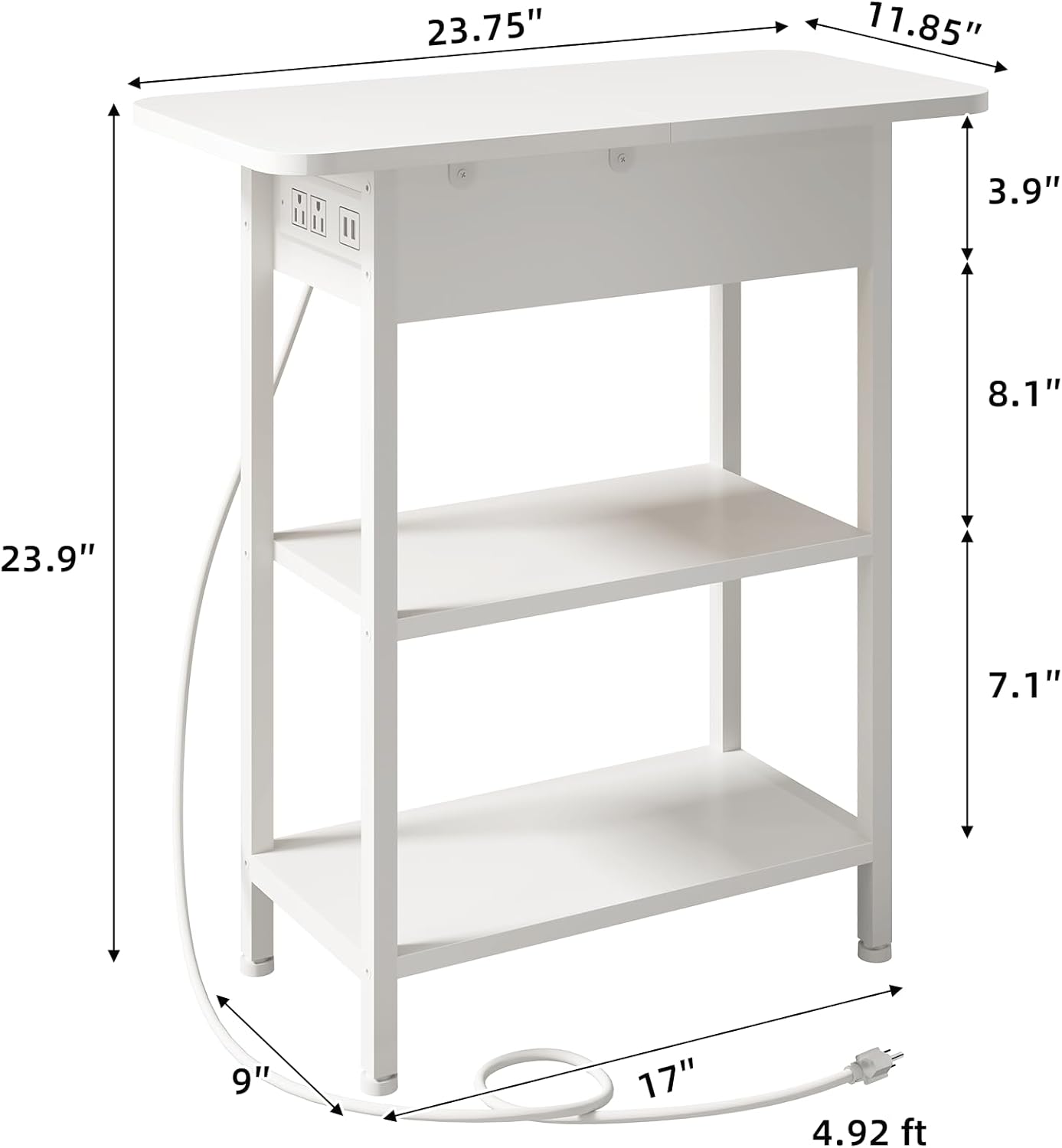 LIDYUK End Table with Charging Station, Flip Top Side Table with USB Ports and Outlets, Nightstand for Small Spaces, Bedside Tables with Storage Shelf for Living Room, Bedroom, White