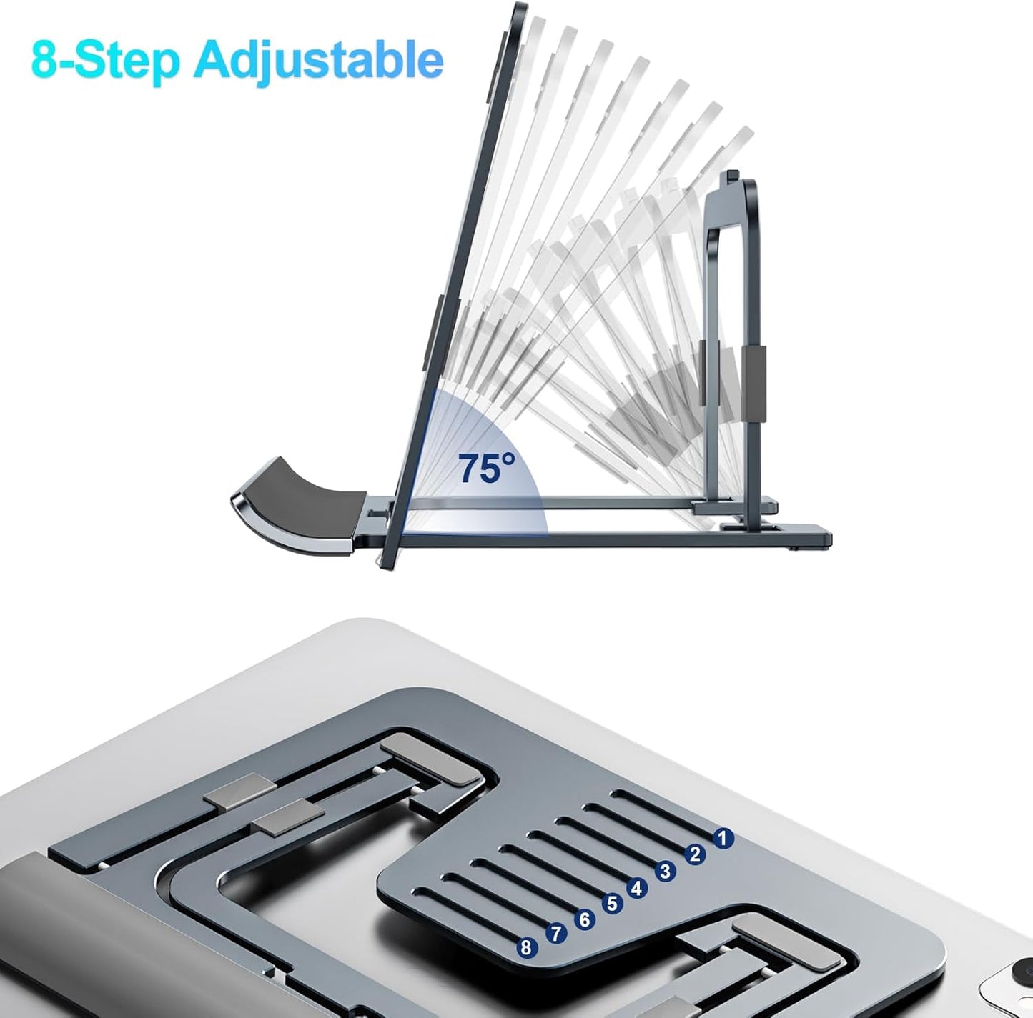 Tablet Stand Adjustable & Foldable, Slim Portable Aluminum Tablet Holder for Desk, Compatible with iPad Pro/Air/Mini, Samsung Tab, Surface Pro, Kindle Fire (7-13") (Gray)