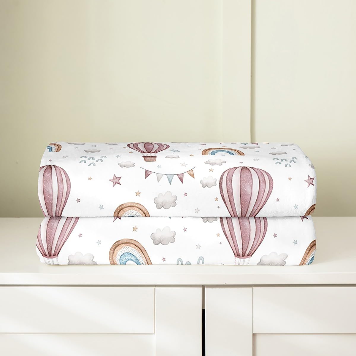 Feelyou Hot Air Balloon Fuzzy Blanket Kids Cute Cloud Flannel Fleece Throw Blanket Cartoon Style All Season Bed Blanket Room Decor Lightweight Rainbow Pink White Plush Blanket Baby 30"x40"