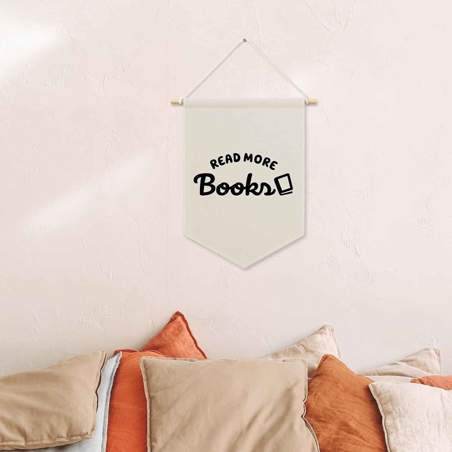 Nursey Reading Banner Canvas, Classroom Kids Room Decor, Read More Books Pennant Flag Sign Hanging, Boho Wall Art Gifts for Reading Corner Nook Library Toddler Room Book Lovers Decor 11x15in