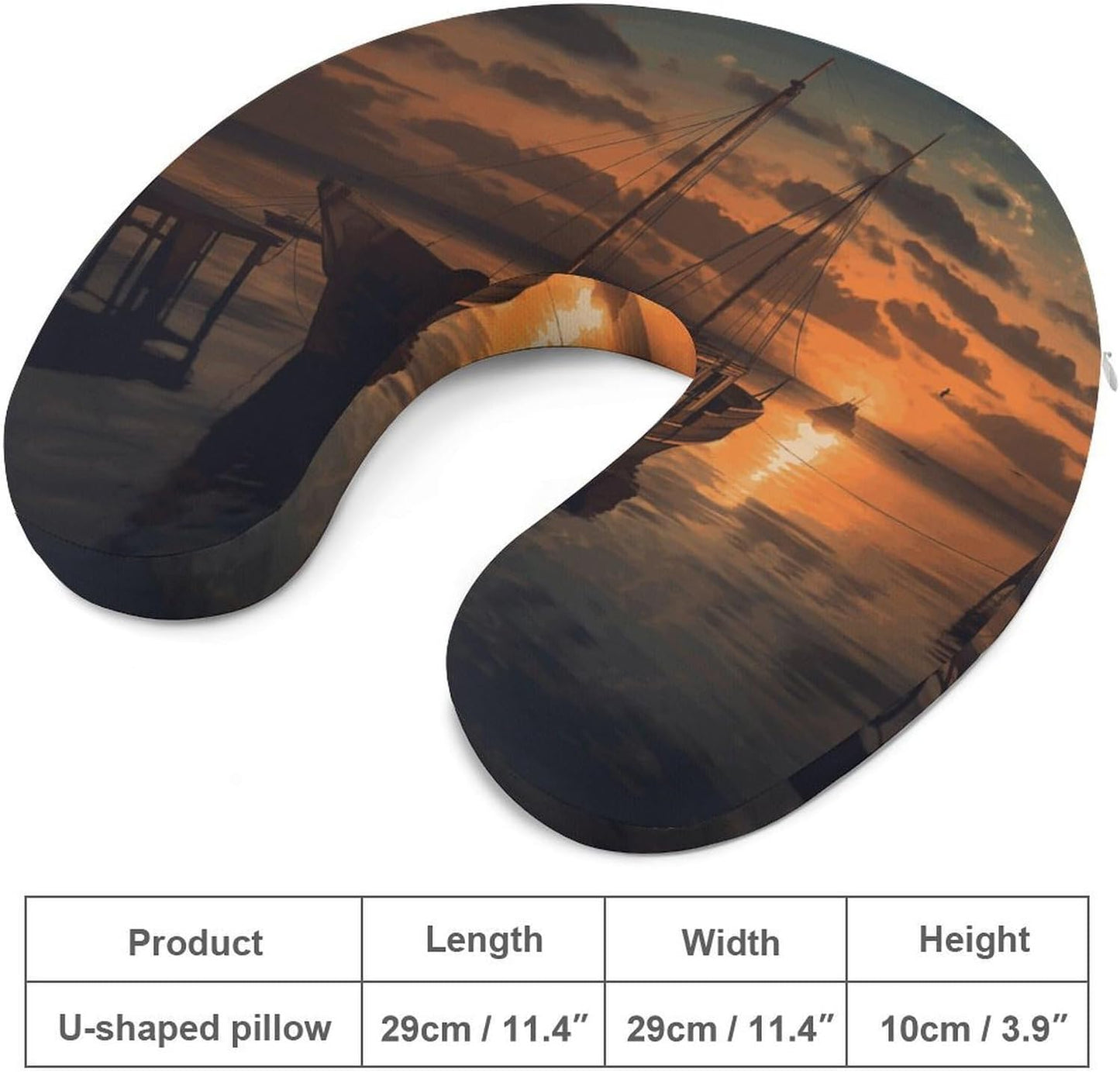 Boat at Dusk Neck Pillow Memory Foam U Shaped Pillows Portable Pillows for Shoulder Travel Head Support Pillow with Concealed Zipper for Airplane Car Home Office