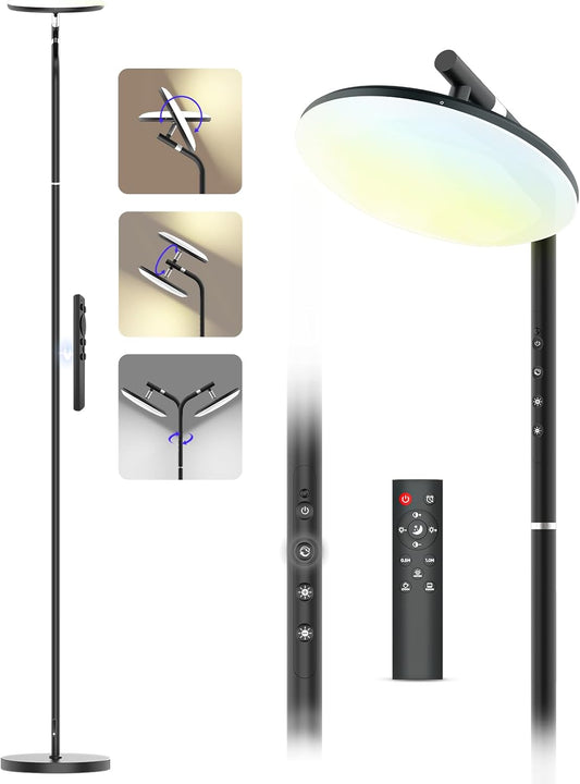LED Floor Lamp, 36W Super Bright Standing Lamp with Remote & Touch Control, 69" Stepless Dimmable Torchiere Tall Lamp, 350° Rotating Head Floor Lamp for Bedroom, Living Room, Office, Black