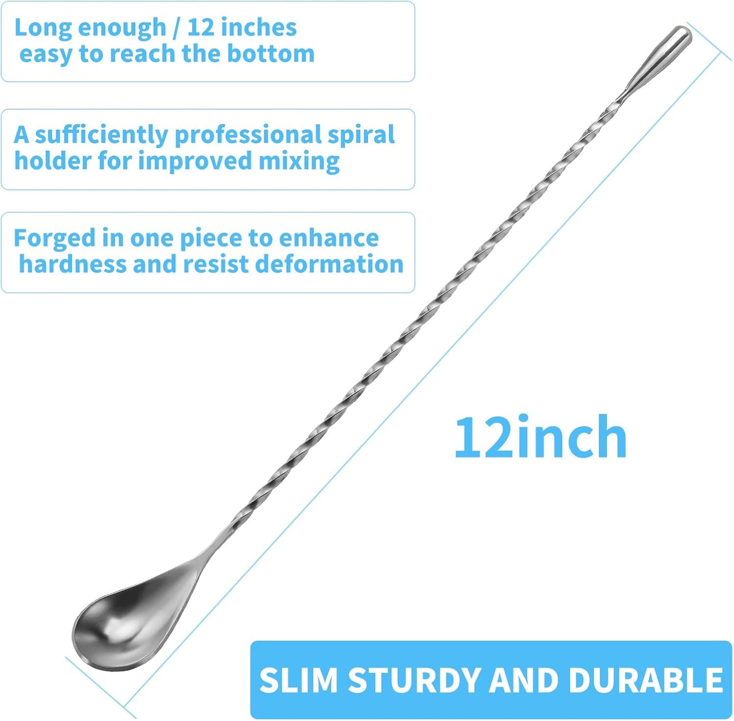 2 Pcs 12 Inch Bar Mixing Spoon Cocktail Spoon Stainless Steel Bar Long Spoon With Spiral Pattern