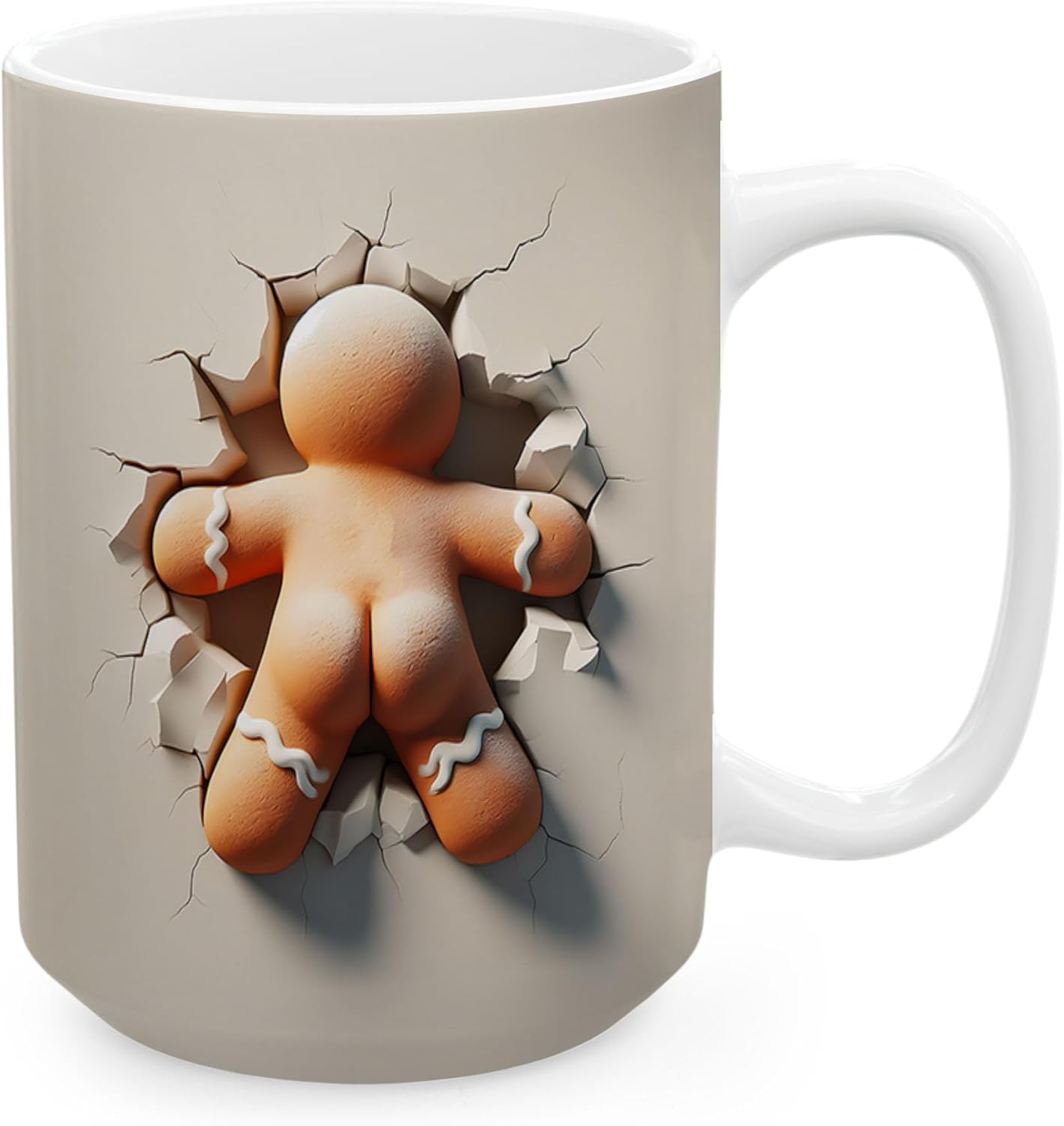Funny 3D Gingerbread Man Full Wrap White Ceramic Mugs, Christmas Holiday Coffee Cups, 11oz 15oz, Meaningful Gift Idea