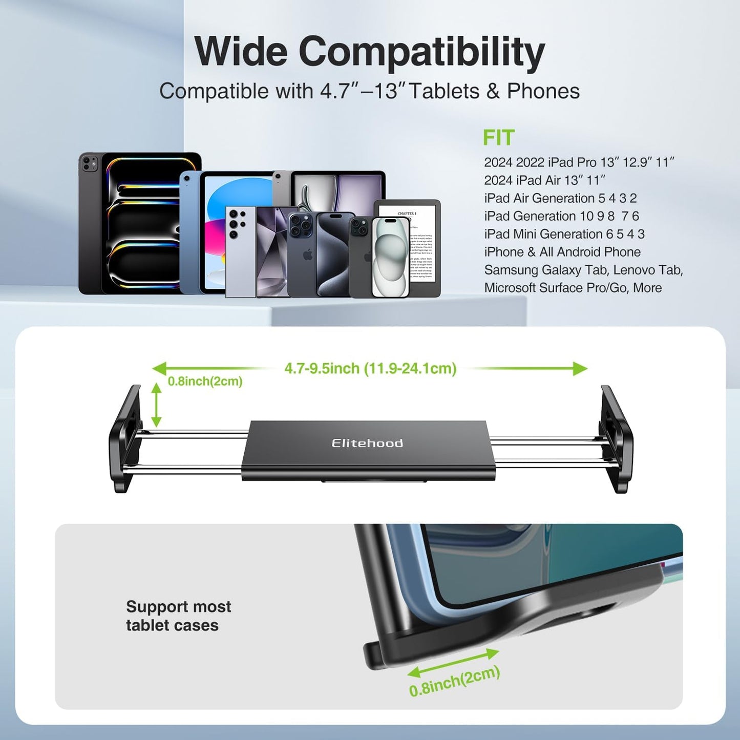 elitehood 72" Adjustable iPad Stand Floor, Heavy Duty Tablet Tripod Stand, Floor Tablet Tripod Holder for iPad Pro 12.9 Mini Air, iPhone and 4.7-13 inches Devices
