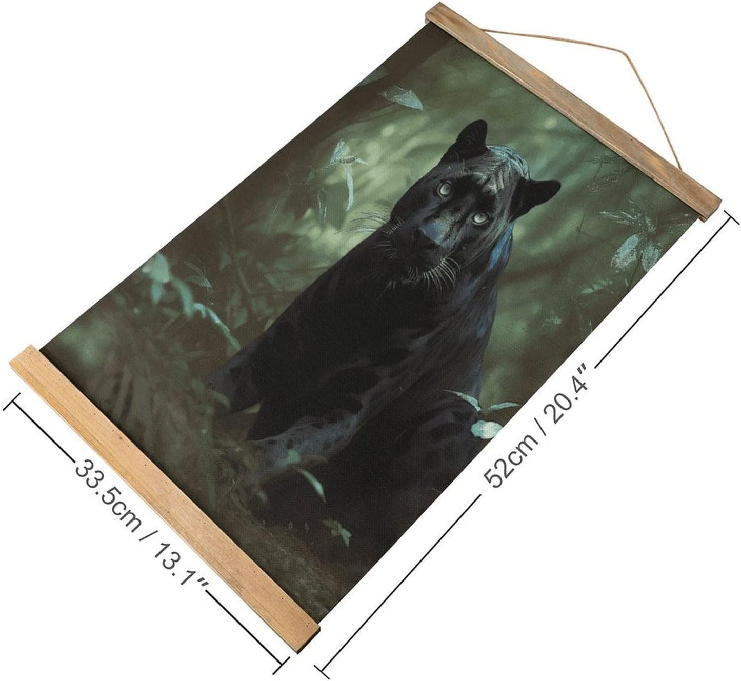 Vintage Forest Panther Poster with Wooden Frame Personalized Linen Hanging Scroll Painting Rustic Wall Hanging Illustrative Modern Artwork Decor for Home Living Room Bedroom Office