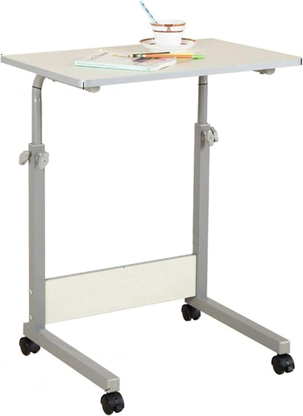 Height Adjustable Table Side Table for Bed Sofa Hospital Nursing Reading Eating Portable Computer Desk for Living Room Bedroom (Color : Teak Size : 80x50cm) (White 60x40cm)