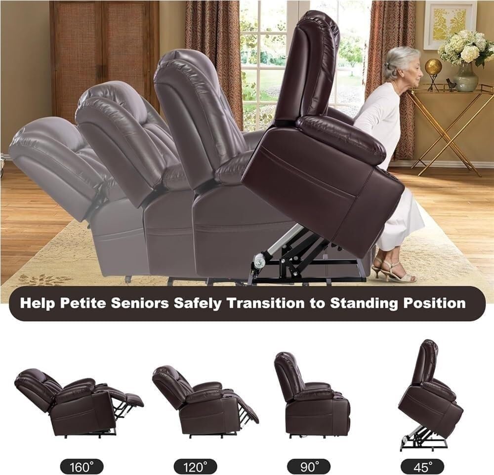 Genuine Leather Electric Lift Chair Recliner Ergonomic Lumbar Support Heat Massage Adjustable Single Theater Sofa Chairs for Elderly Comfort Seating Bedroom