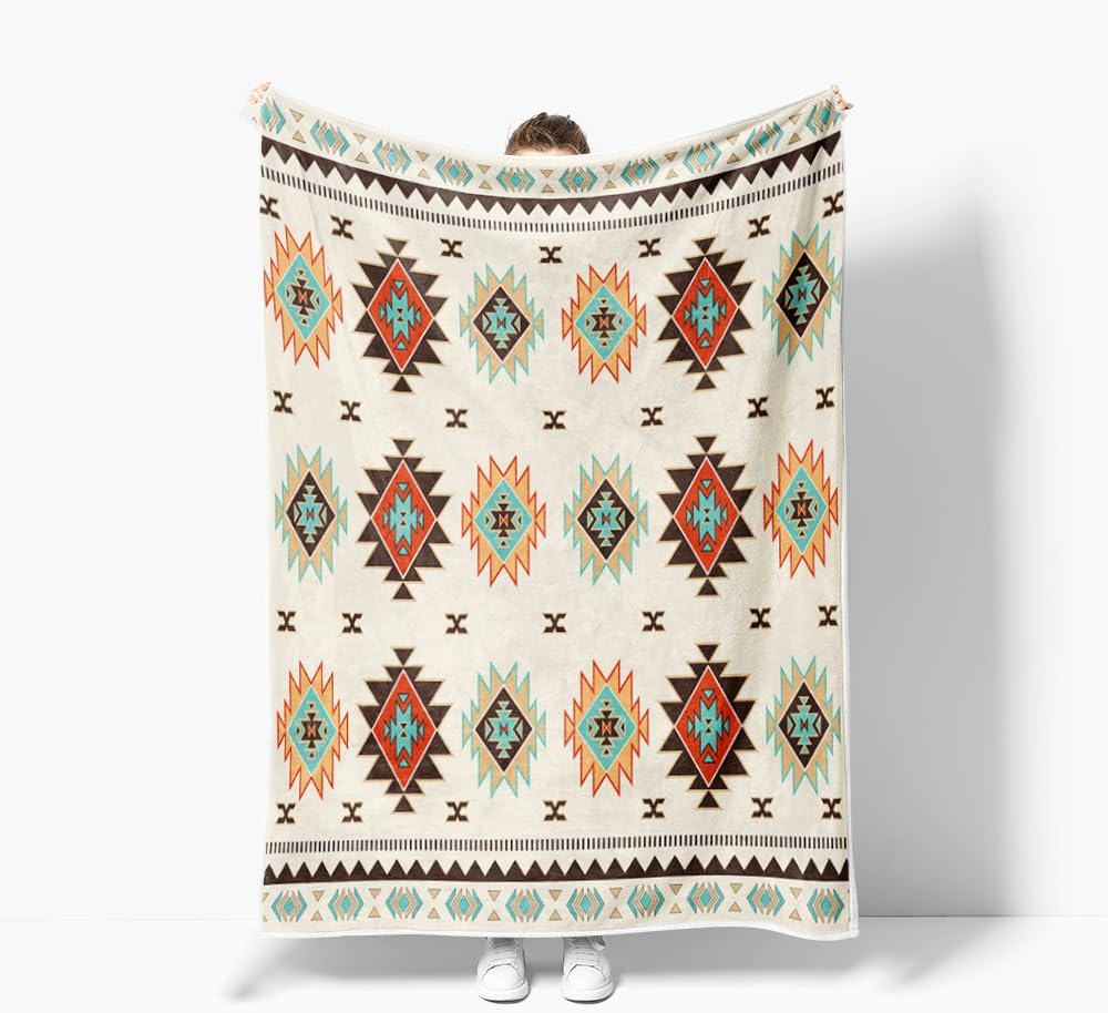Southwestern Throw Blanket, Western Native American Tribal Navajo Boho Soft Warm Cozy Plush Comfy Blanket for Couch Bed Sofa, Aztec Geometric Fleece Flannel Throws for Living Room Bedroom 60X80IN