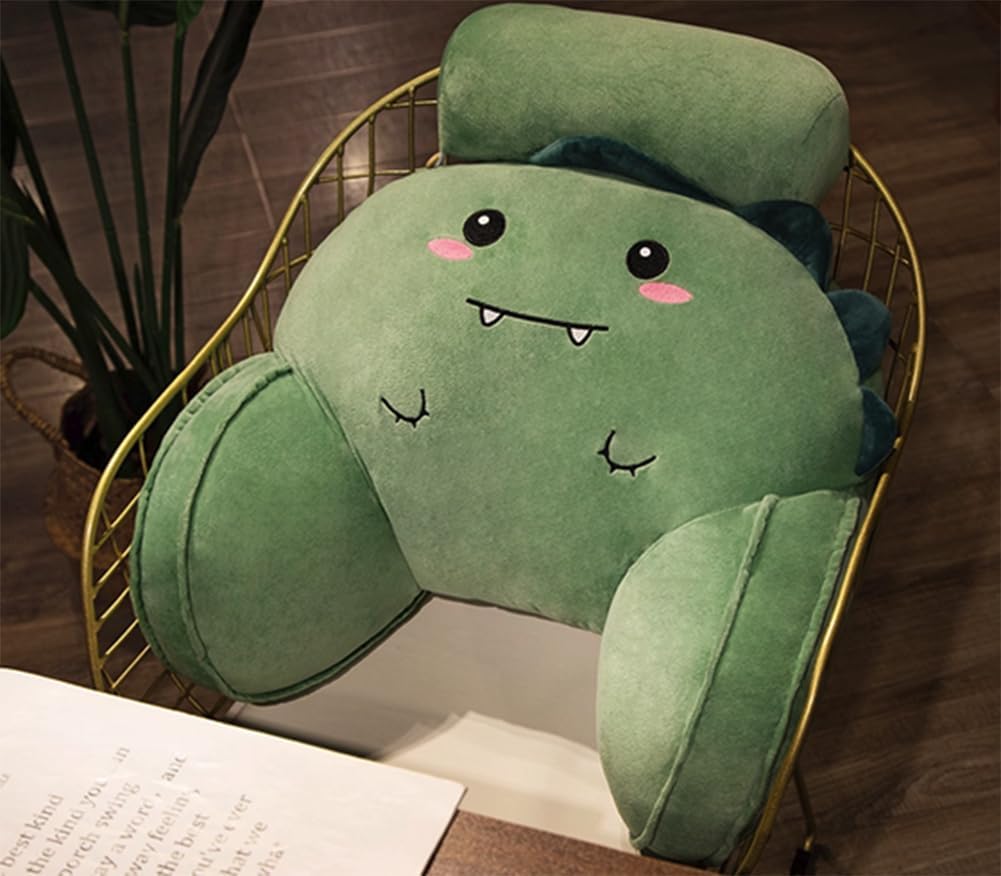 Tingting's Dream Cartoon Office Lumbar Support Pillow Sofa Bed Rest Reading Pillow Cute Bed Sleeping Neck Cushion Soft Rest Chair Pillow (Green Dinosaur, 60×35×20CM/23.6"×13.8"×7.87")