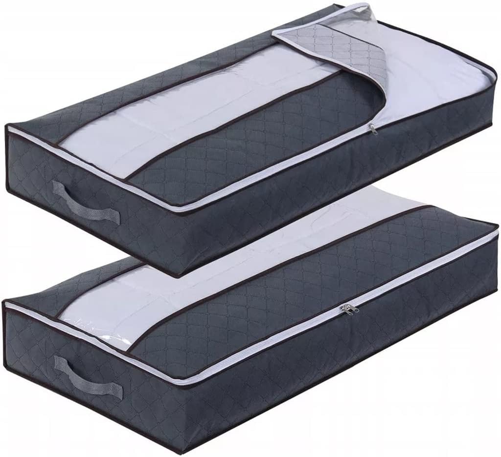 2pcs Foldable Under Bed Bags Storage Boxes Breathable Underbed Clothes Zippered Organizer