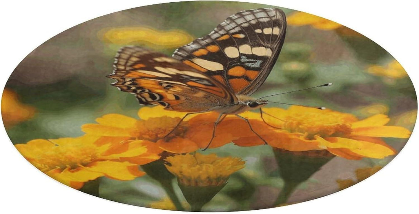 Wildflower Butterfly Circle Rug Retro Luxury Coral Velvet Floor Mat Non Slip Soft Indoor Floor Carpet Comfy Thickened Area Rugs Modern Aesthetic Minimalist Carpets for Home Decor