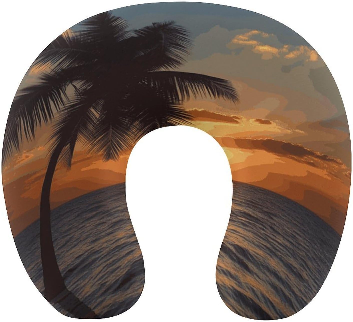 Sunset Palm Tree Ocean Neck Pillow Memory Foam U Shaped Pillows Portable Pillows for Shoulder Travel Head Support Pillow with Concealed Zipper for Airplane Car Home Office