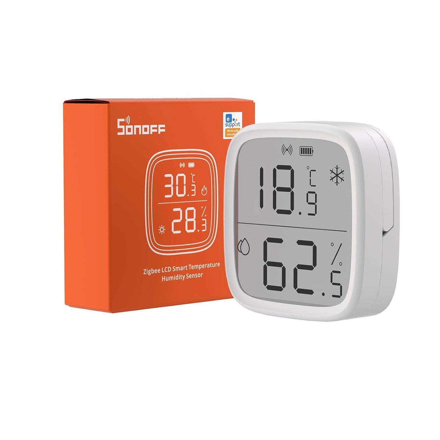 SONOFF Zigbee Indoor Temperature Humidity Sensor, SNZB-02D LCD Zigbee Thermometer Hygrometer, Works with Alexa & Google Home for Remote Monitoring and Home Automation, ZigBee 3.0 Hub Required, 1-Pack