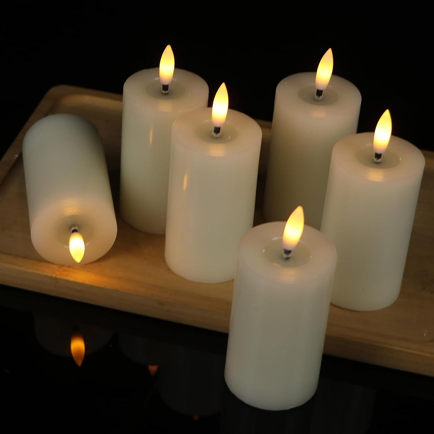 Mirror Surface Votive Candles Battery Operated with Remote Timer, 6pcs Real Wax LED Votive Candle Realistic Flickering for Wreaths Memorial Lantern Φ 2" H 4.5” Ivory Flameless