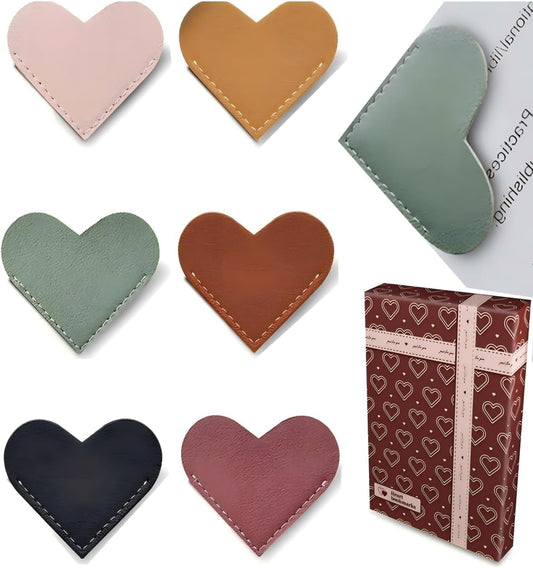 Leather Heart Bookmarks (6pcs) - Cute & Practical Reading Accessory for Book Lovers, Teachers, Students for All Ages