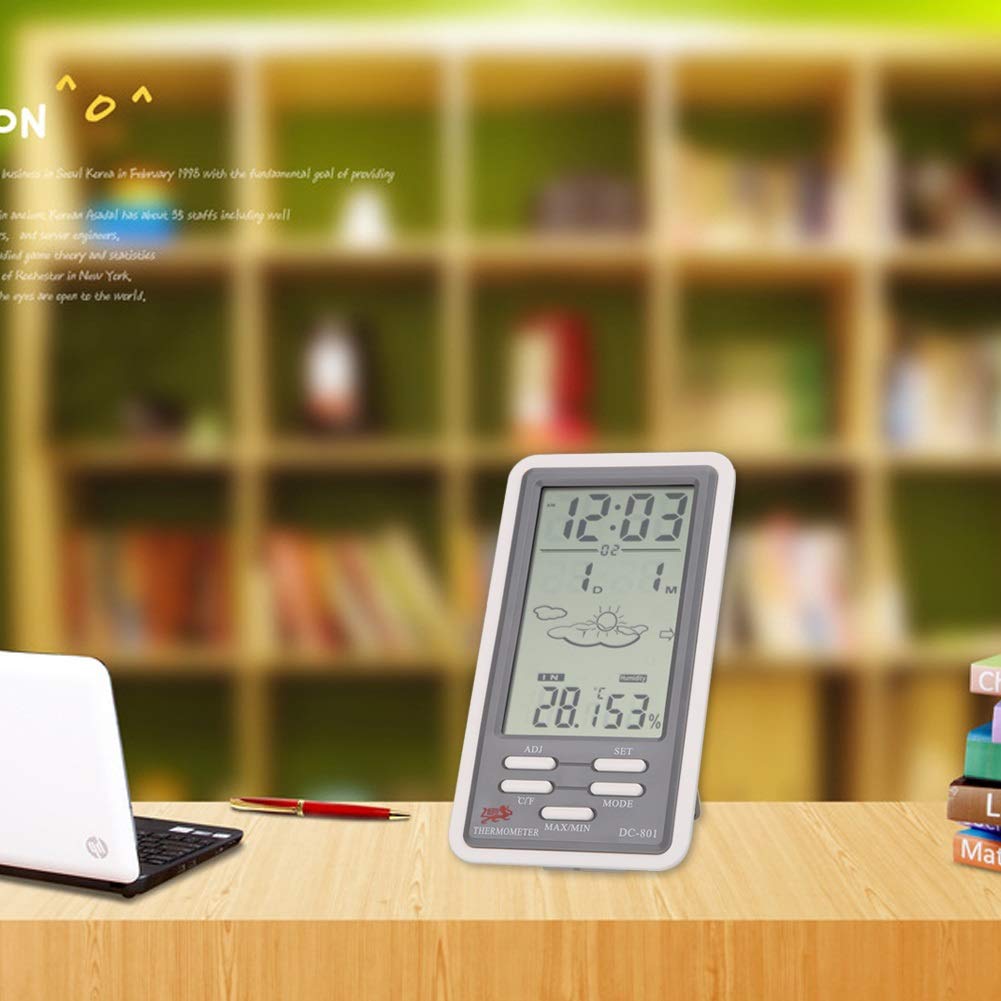 DC801 Large LCD Digital Indoor/Outdoor Temperature Thermometer Hygrometer Humidity Meter Clock