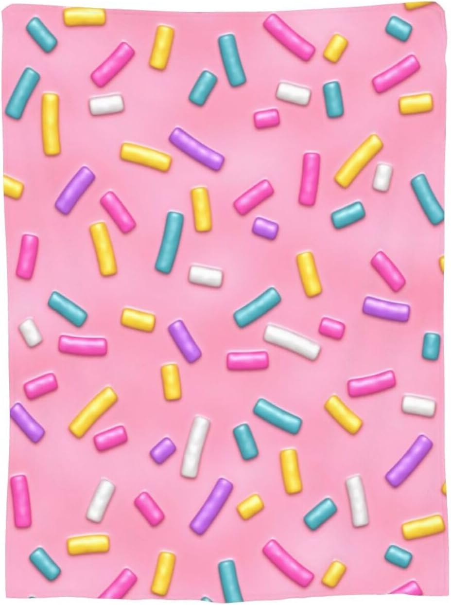 Pink Girly Donut Sprinkles Throw Blanket Super Soft Warm Bed Blankets for Couch Bedroom Sofa Office Car, All Season Cozy Flannel Plush Blanket Gifts for Girls Boys Teens Adults 60"x50"
