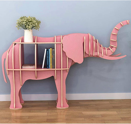 Wooden Bookshelf - Animal Shape Storage Bookcase, Pink Children Elephant Shape Vertical Display Stand, Shop Restaurant Floor Shelf Reading Storage Decoration Theme Side Table ()
