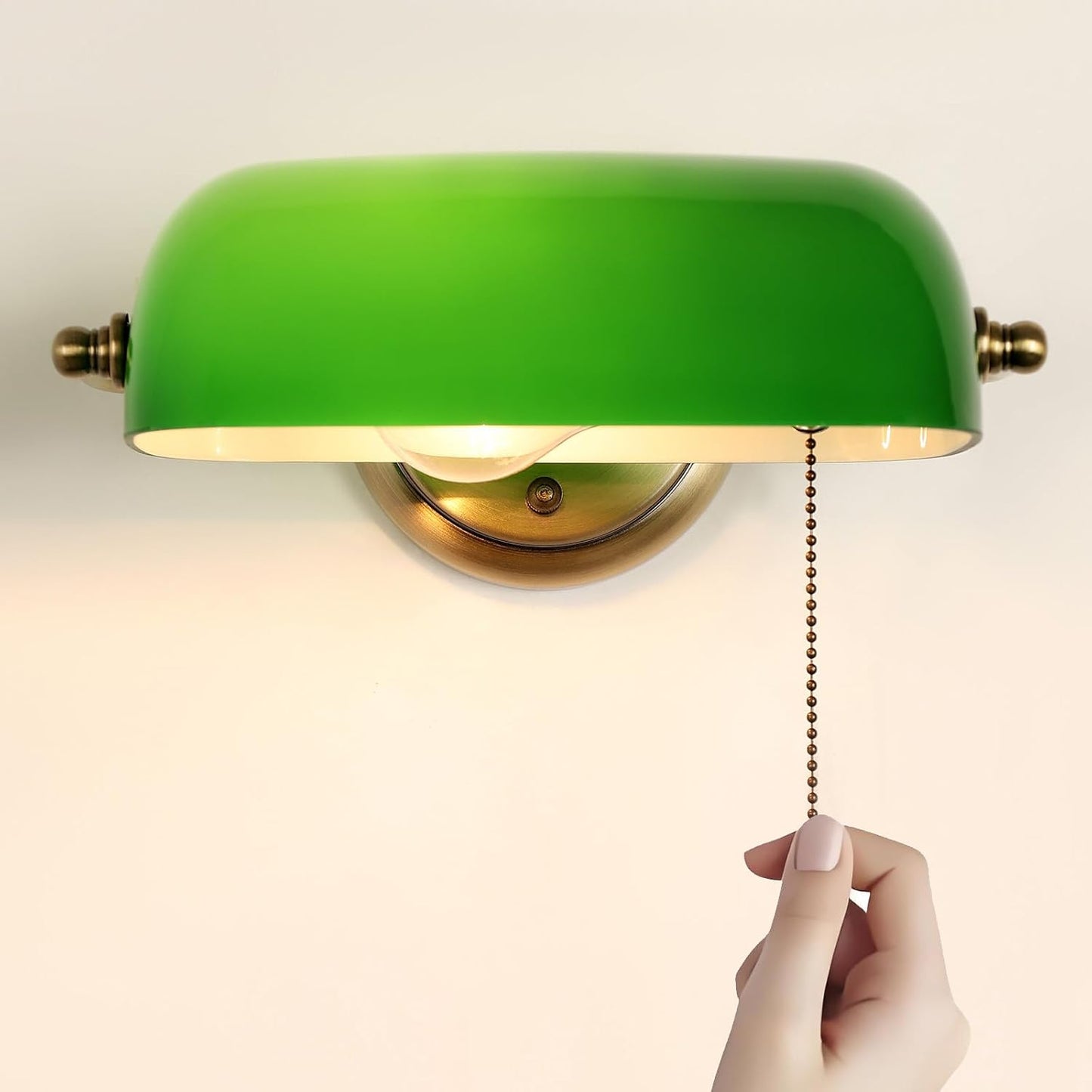 FIRVRE Vintage Wall Sconces with Bankers Lamp Shade, Indoor sconces Wall Lighting with Retro Pull Chain Switch for Bedroom Corridor Library