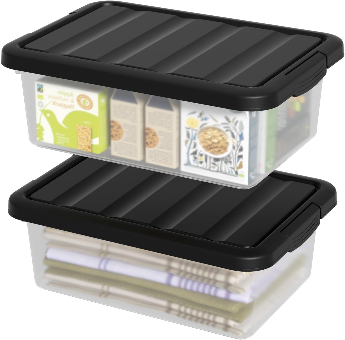 Plastic Containers Bins with Latching Lids, Stackable Organization Bins for Storage, 2 Packs, 14 Quart