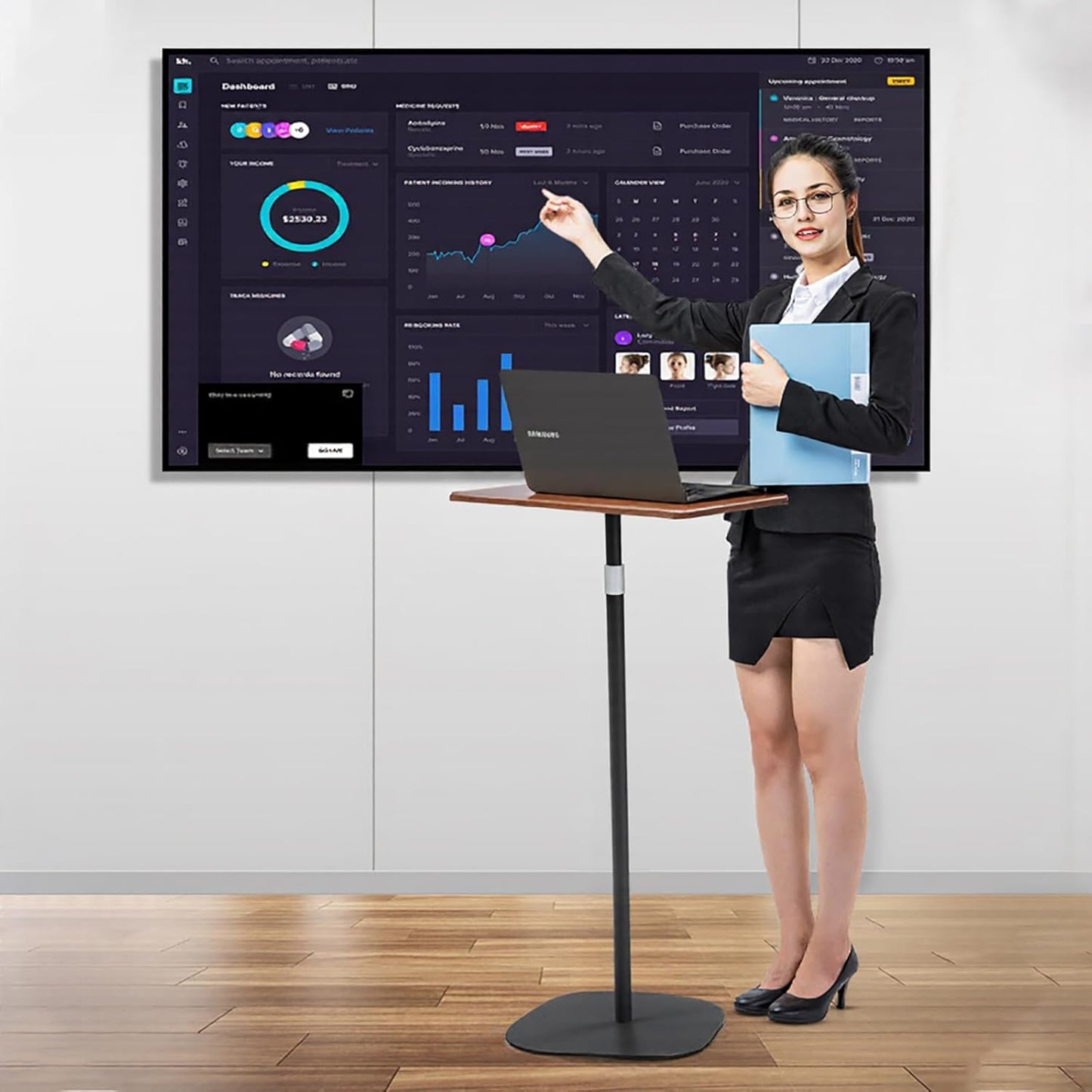 Laptop Stand Desk Portable Laptop Floor Stand Adjustable Height 18.5-47" Projector Floor Stand Bedside Sofa End Table for Home Office Meeting Room