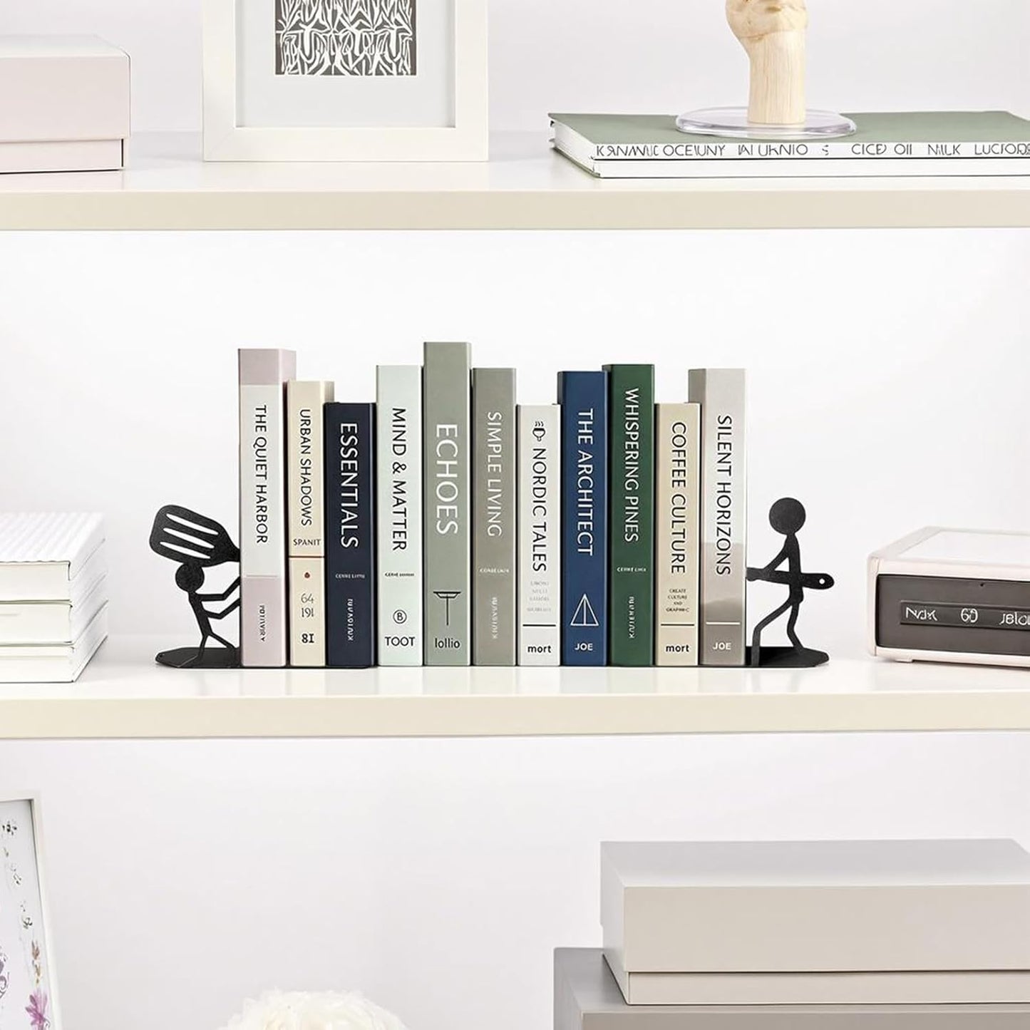 ENCIMART Bookends Decorative Metal Book Ends for Shelves, Kitchen Bookends for Heavy Books, Unique Cute Cookbook Organizer Book Holder for Kitchen Housewarming Cooking Book Lover Gifts