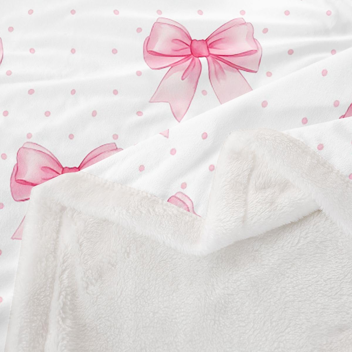 Feelyou Cute Bow Sherpa Throw Blanket for Couch Bowknot Pink Super Soft Cozy Fleece Polka Dots Blanket for Winter, Plush Throw Baby 30"x40" All Season