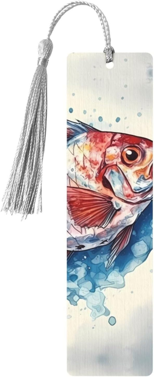 Fish Pattern Bookmarks Gifts for Women Men, Wooden Bookmarks for Book Lovers, Vintage Book Marks Ornaments with Tassel, Unique Personalized Reading Page Markers Gray