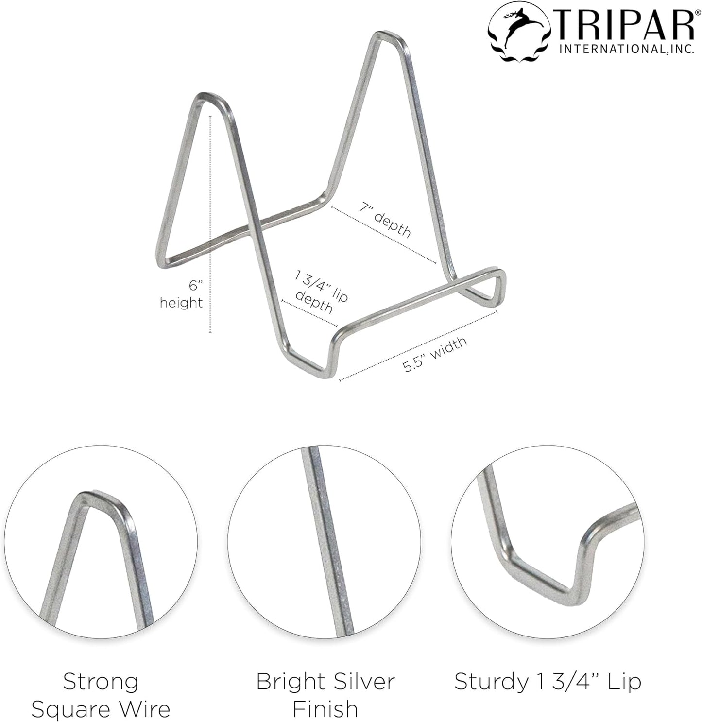 TRIPAR 6-Pack 6-Inch Metal Silver Painted Square Book Holder/Stand, Wire Mini Easel, Small Photo Stands for Table, Display for Picture Frames, Plaques & Plates