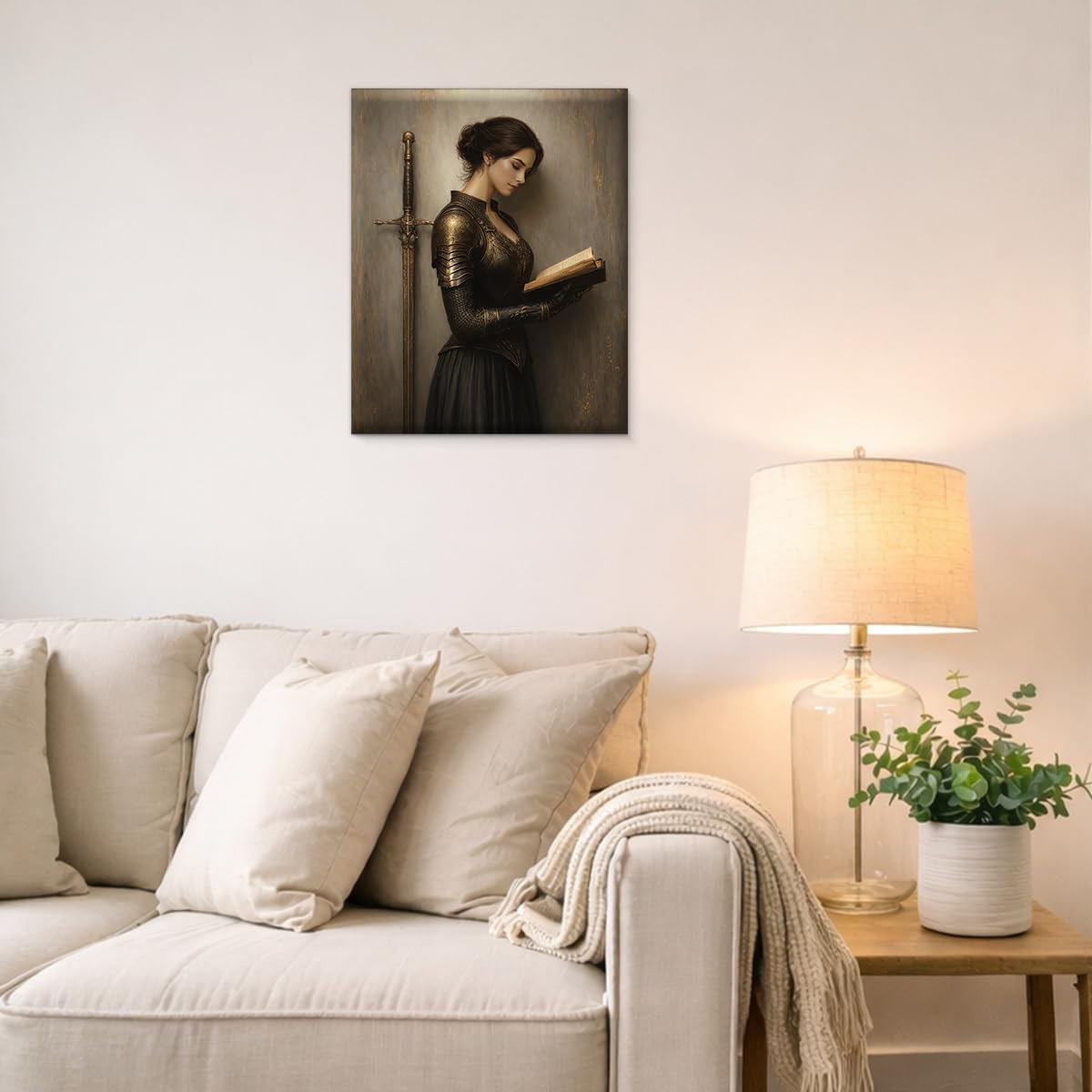 Victorian Woman Reading Wall Art Vintage Female Knight Canvas Print Poster Dark Academia Wall Decor for Home Farmhouse Reading Nook 8x10 Inch Framed