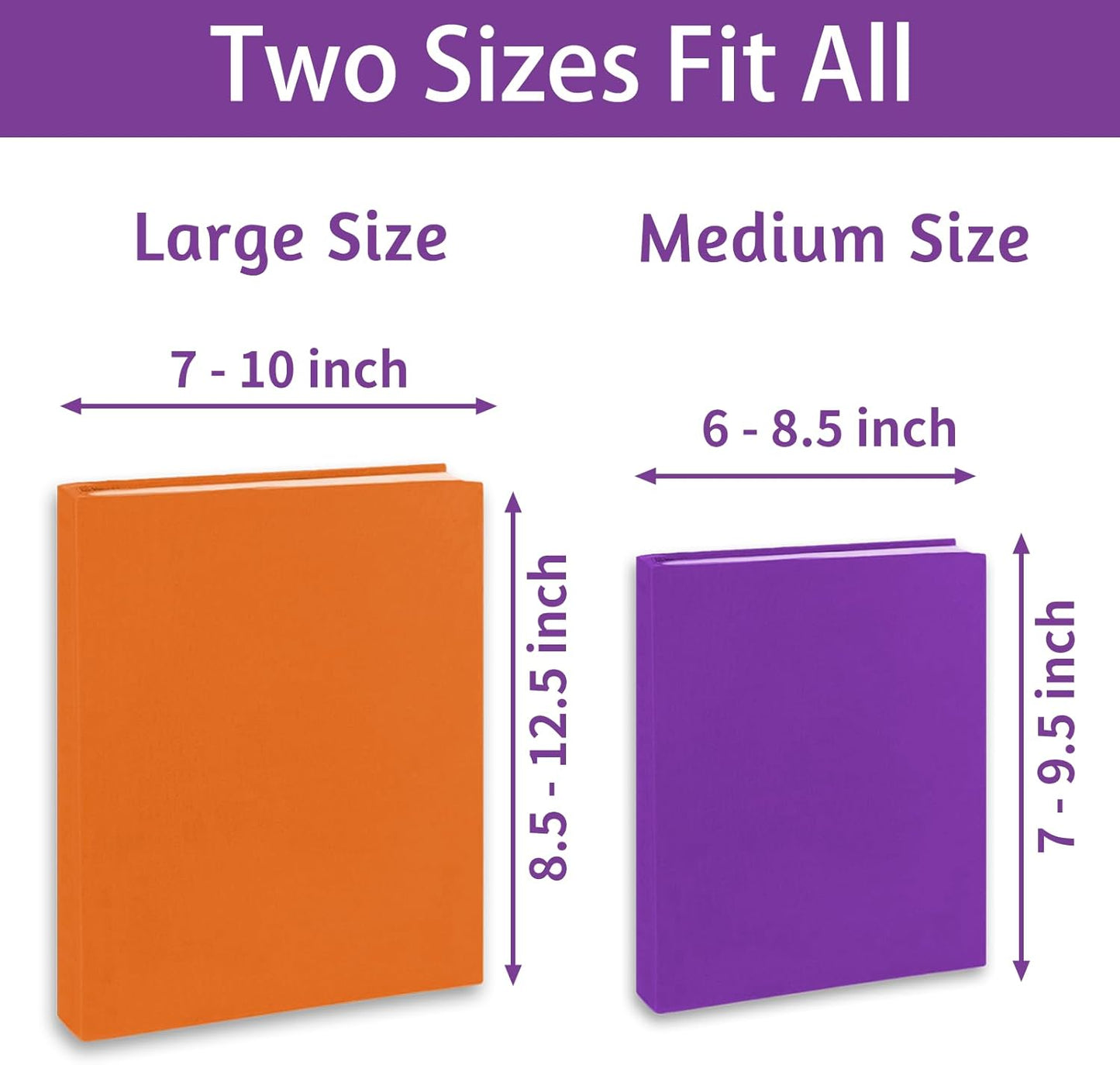 KICNIC Colored Book Covers 7 Pack, 6x9 Inch Stretchable Book Sox Suitable for Most Hardcover Books, Up to 8.5 Inch x 9.5 Inch, Washable, Reusable Textbook Covers with Label Sticker