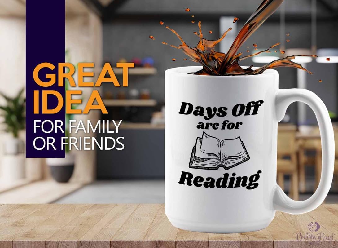 Reading Coffee Mug 15oz White - Days Of Are For Reading - Reader Gift Bookworm Owl Lover Cat Lover Book Lover Novelist Librarian Writer