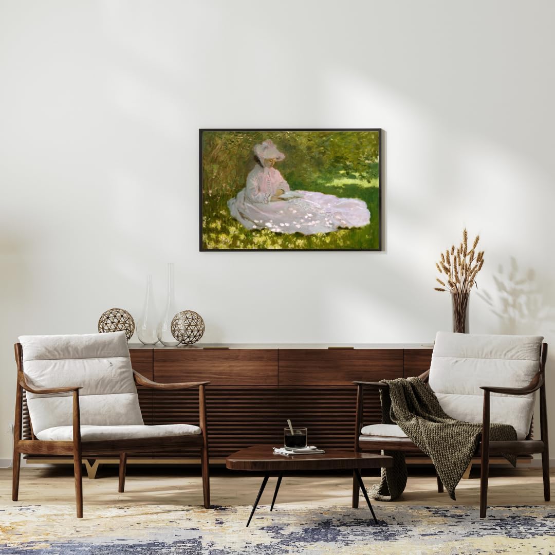 Springtime The Reader Woman Seated Reading under a Canopy of Lilacs 1872 Impressionism Painting By Claude Monet 12"X16" Image Size on CANVAS Fine Art Print Poster Shipped Rolled-up