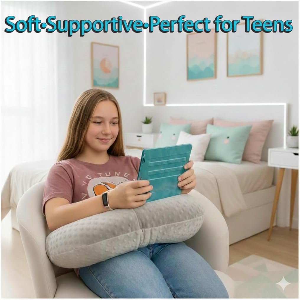 Gaming Pillow for Lap and Arm Rest Support – Crochet Reading Cushion with Arms, Bed Rest & Couch Back Support for Adults (2 Covers, Purple+Grey)