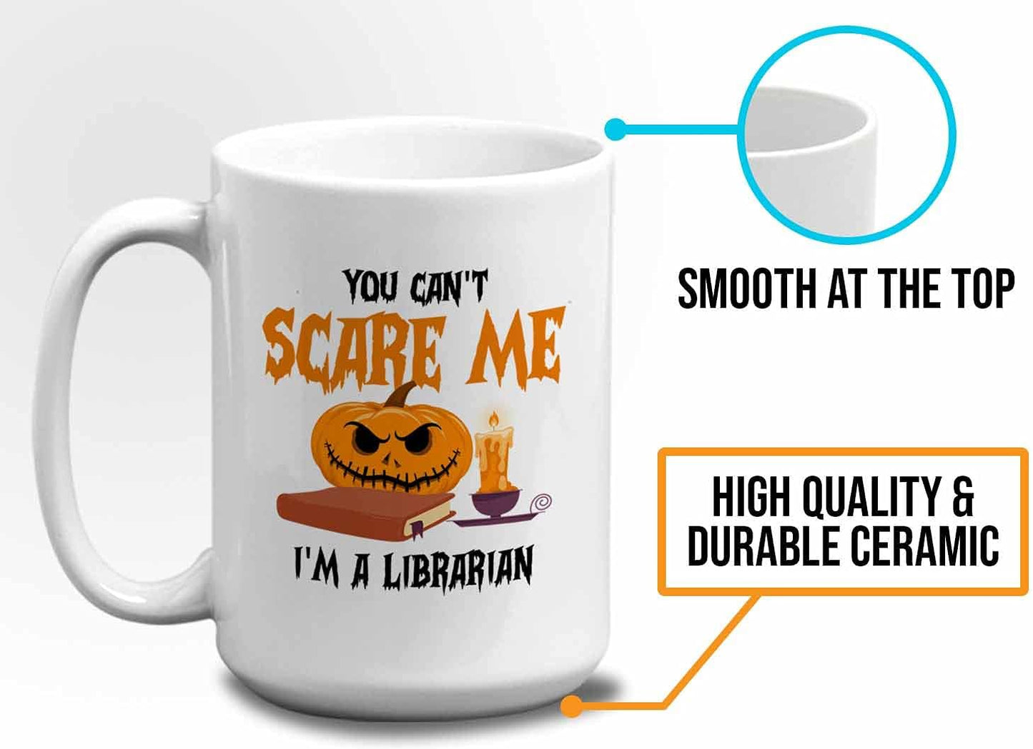 Bubble Hugs You Can't Scare Me Mug White 15 Oz - Funny Reading Book Lovers Literary librarian Halloween Reader - Hellowin, October, Costume, Cospla Horror, Ancient, Festival, Holida Decoration Ideas,
