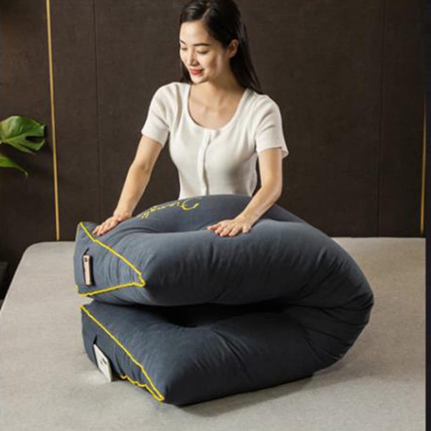 Triangular Headboard Backrest Reading Pillows Wedge Pillow Back Cushion Letter Embroidery Reading Support Pillows Daybed Removable Washable(Size:80×50×20cm,Color:F)