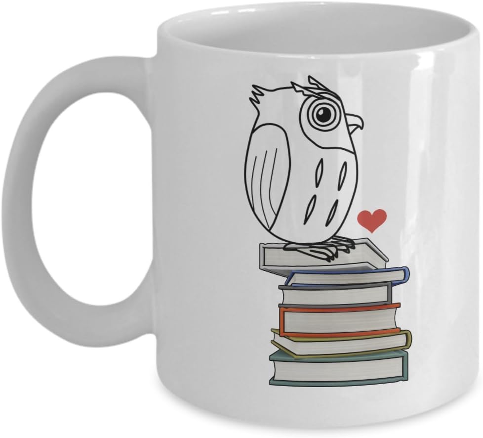 Owl Mug Book Nerd Lover-Funny Ceramic White Cup with Heart as Seen on Shirt-Cute Gift for Nerdy Geek Who Loves Reading