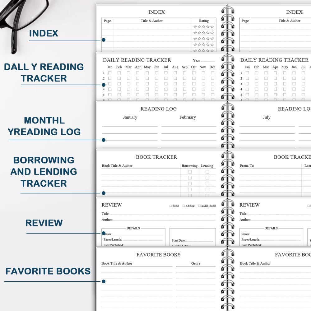 Getvow Reading Journal - Review and Track Your Reading Progress with 72 Book Reviews - Book Journal Reading Log Journal with Back Pocket, 5.8" x 8.3", Blue Watercolor