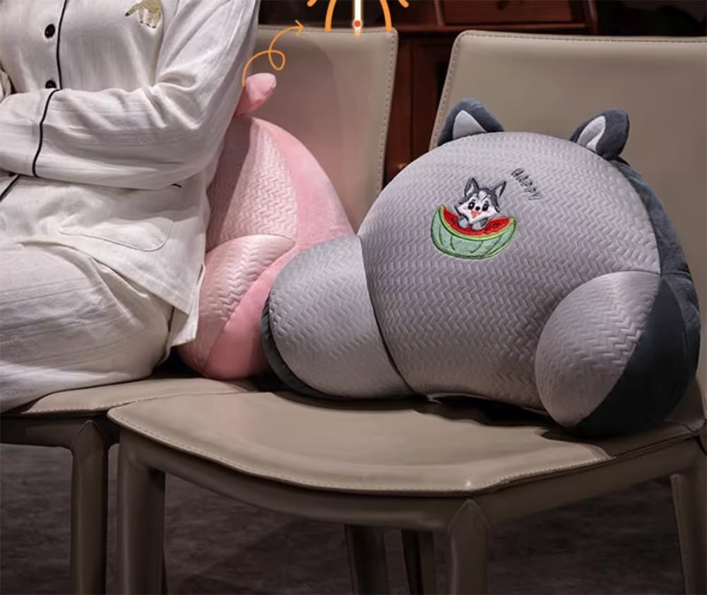 Tingting's Dream Summer Office Chair Lumbar Pillow Cartoon Cool Chair Waist Cushion Bed Rest Reading Pillow Car Seat Lumbar Back Cushion (Gray, 45×35CM/17.7"×13.8")