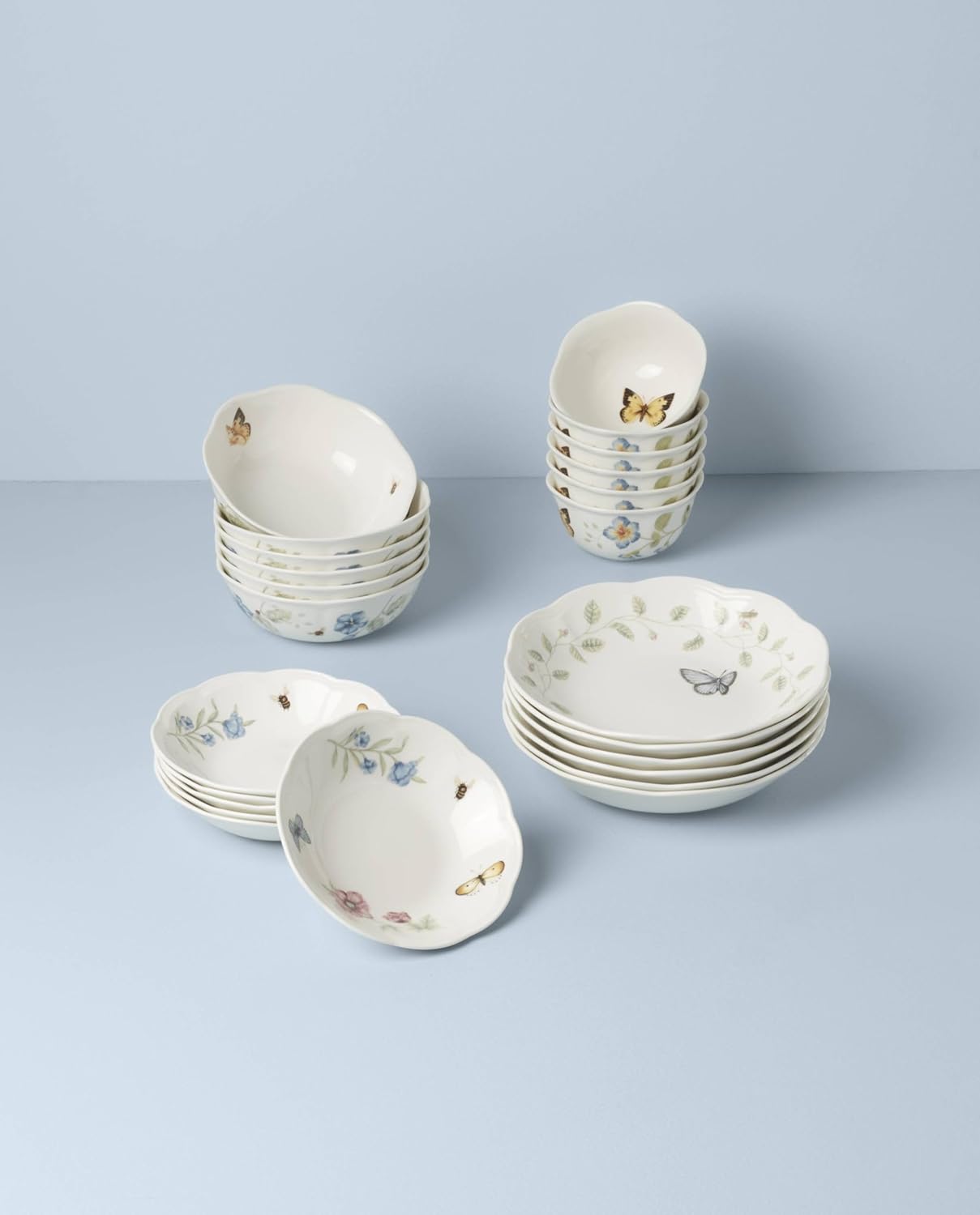 Lenox Dinnerware Set, Butterfly Meadow 24-Piece Bowls Set, Service For 6, Elegant Porcelain Dinnerware, Microwave And Dishwasher Safe, Dish Set, Plates & Dishes, Ramen Bowl (Assorted, 24 Piece)
