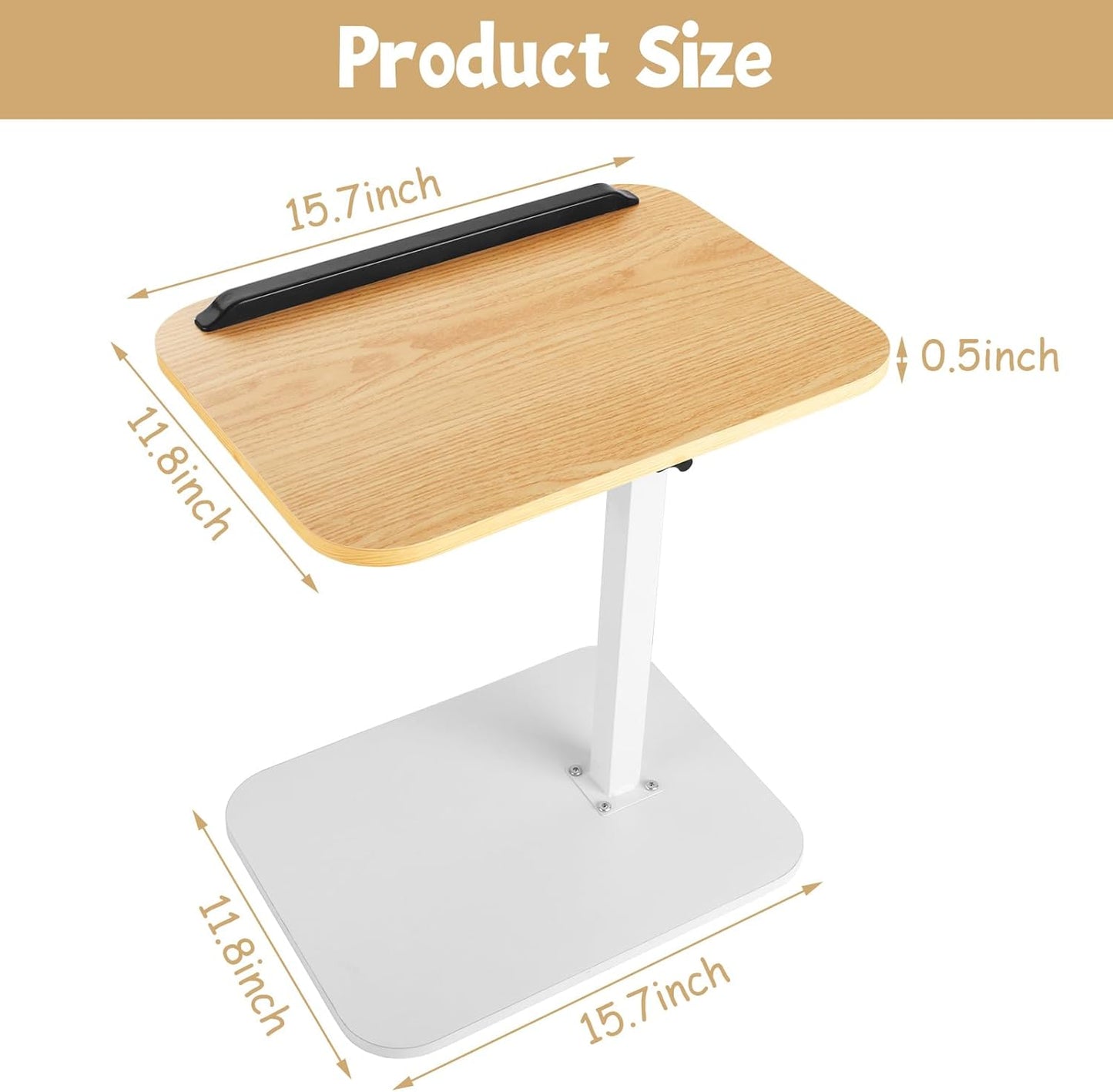 Couch Table Tray, Adjustable Height 360° Swivel Sofa Side Table for Couch, C Shaped End Table for Living Room and Bedroom