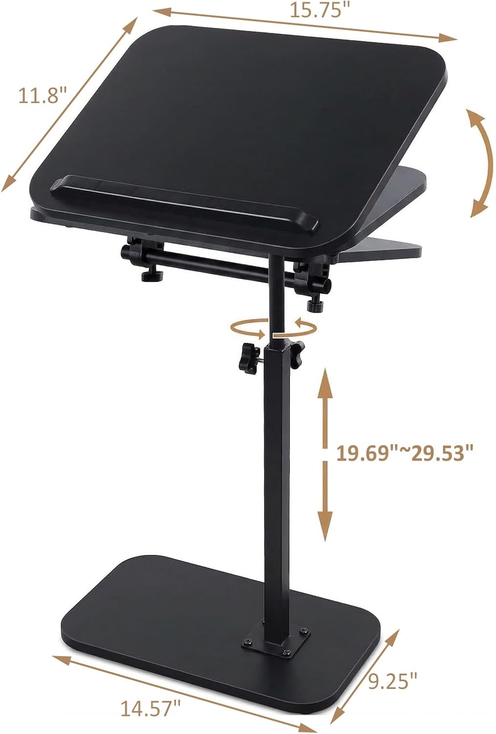 Sofa Arm Tray Table Angle Adjustable 360°Swivel Height Adjustable End Table Laptop Stand for Couch Recliner C-Shaped Table for Bed Chair or TV Tray Table Black