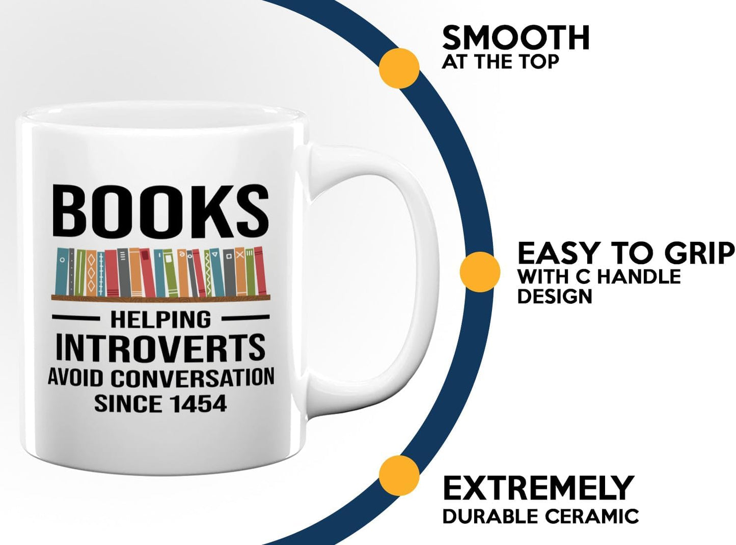 Book Lover Coffee Mug 11oz White -Helping Introverts - Writer Editor Bookish Librarian Bibliophile Bookish Grammar Philosophers