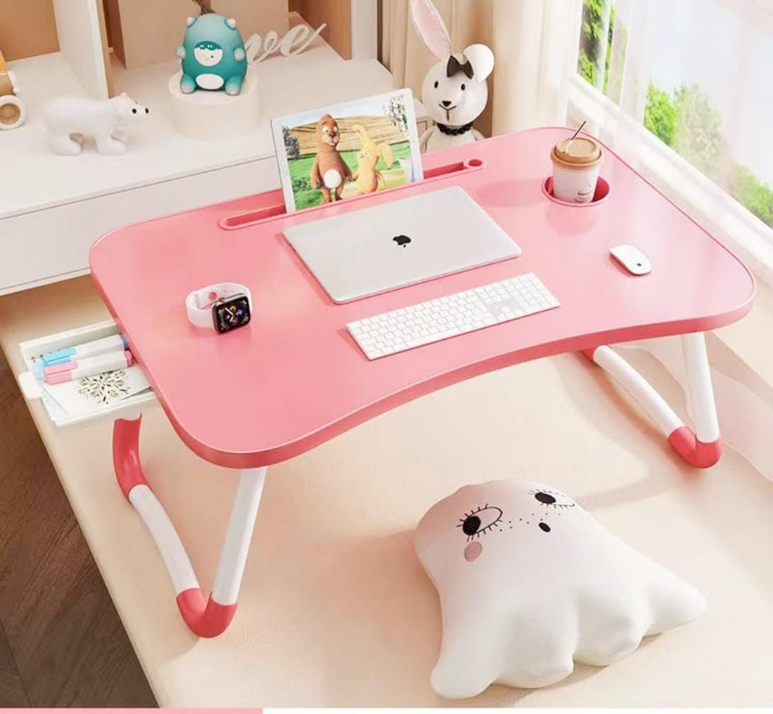 Foldable Bed Table for Laptop, Laptop Desk Table Stand, Laptops Bed Tray Table with Storage Drawer, Notebook Stand Lap Desk for Writing Reading Eating, Portable Laptops Table for Beds Sofa Floor