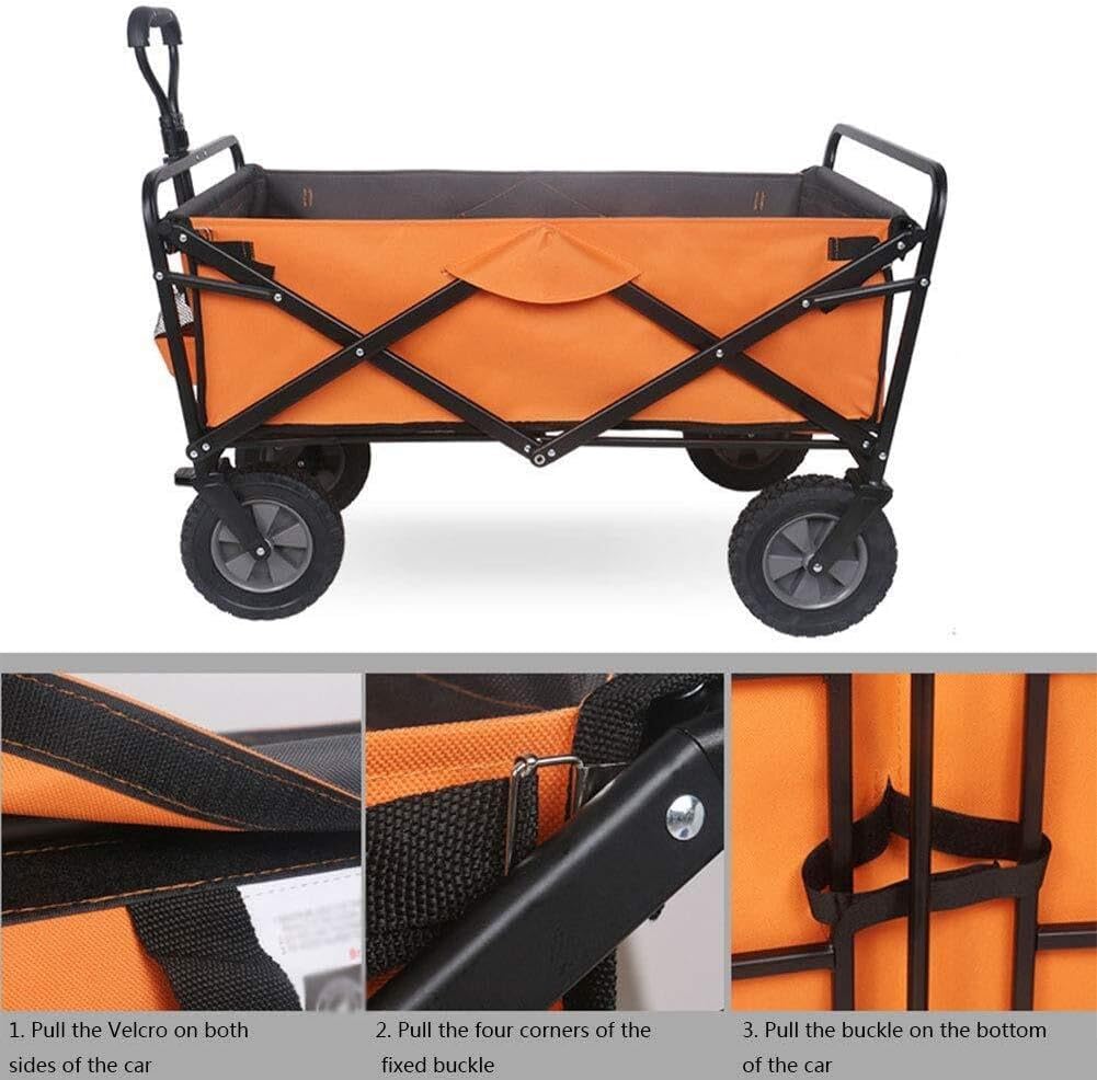 Folding Utility Wagon Trolley with Brakes, Adjustable Handle, Silent Bearing Wheels, 80kg Load Capacity, Purple(Type 4)